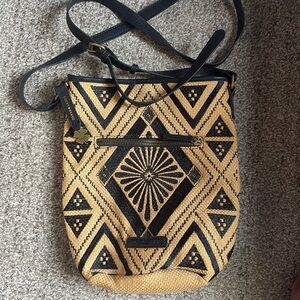 This Lucky Brand Maya Jute Hippie Crossbody Bucket Bag Purse